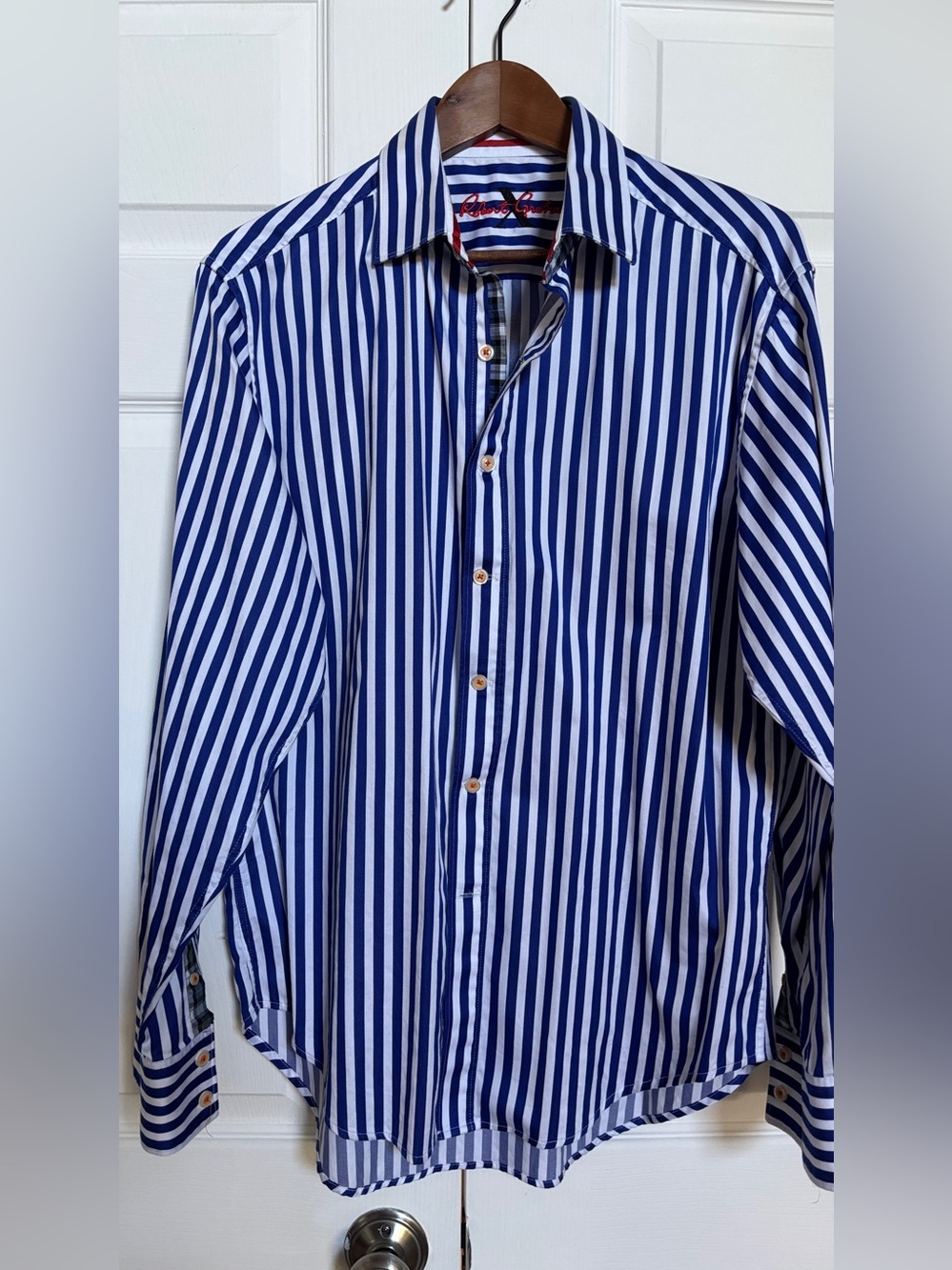 Robert Graham Men’s L Blue White Stripe Cotton Button Down Shirt